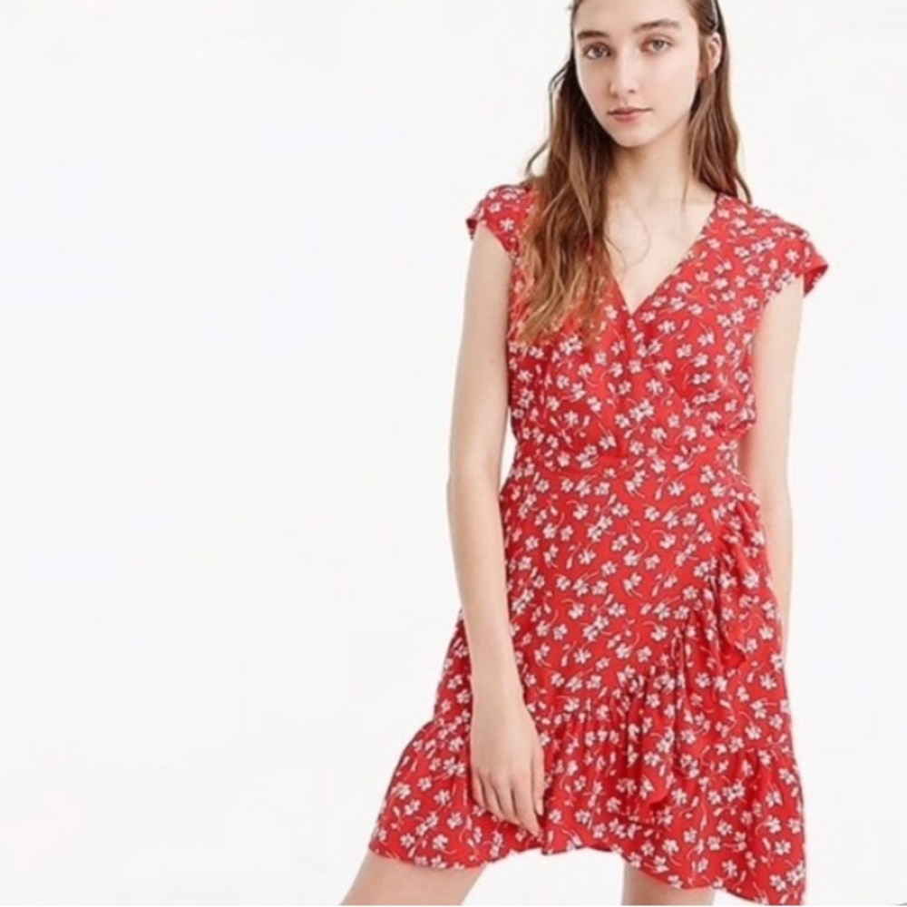 J Crew Red Floral Dress - Lemon Stripes | Red